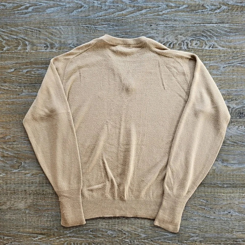 Vintage Izod Lacoste V-Neck Sweater Camel Tan Orlon Acrylic ILGWU USA Large